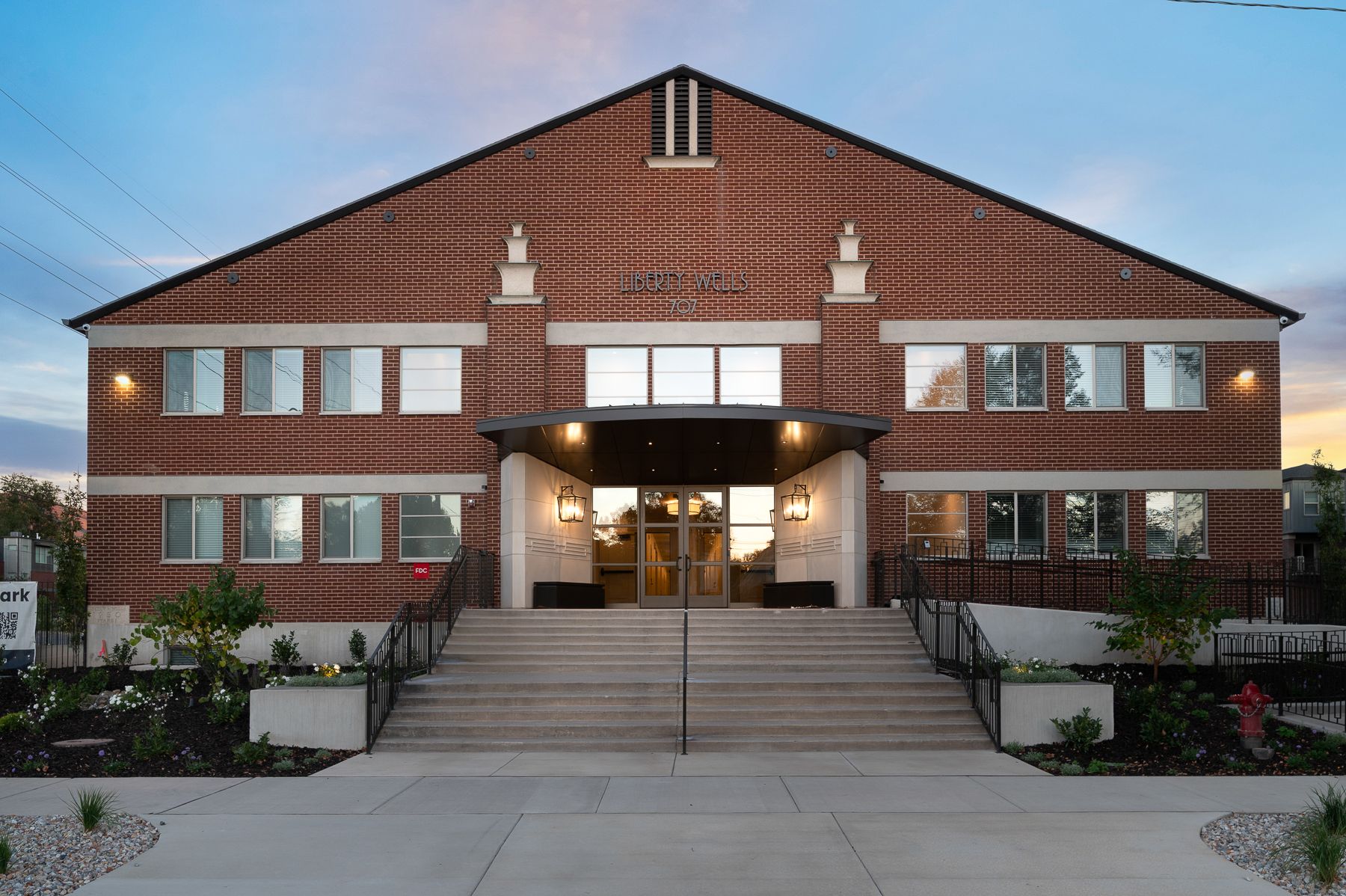 Front entrance of the restored Liberty Wells building at 707 S. 400 E.
